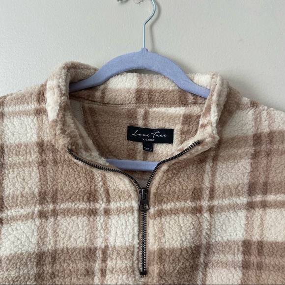 Sherpa Quarter Zip Cropped Fleece Plaid Pullover - Picture 3 of 4
